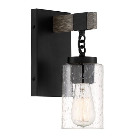 Designers Fountain Fulton 4.5in 1-Light Matte Black Industrial Indoor Wall Sconce with Clear Seedy Glass Shade D202M-1B-MB
